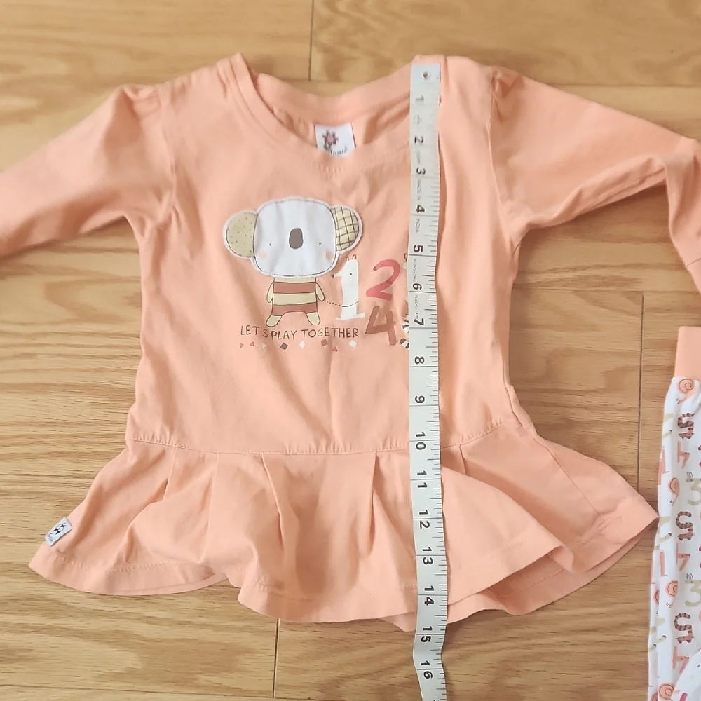 Orange Graphic Peplum Long Sleeves Tee With Number Design Pants